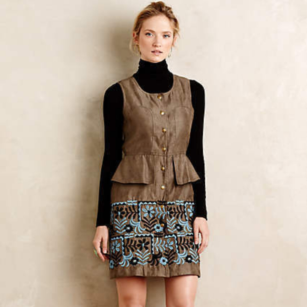 NWT ANTROPOLOGIE by ANNA SUI Petaled Suede Peplum Dress 6 $416